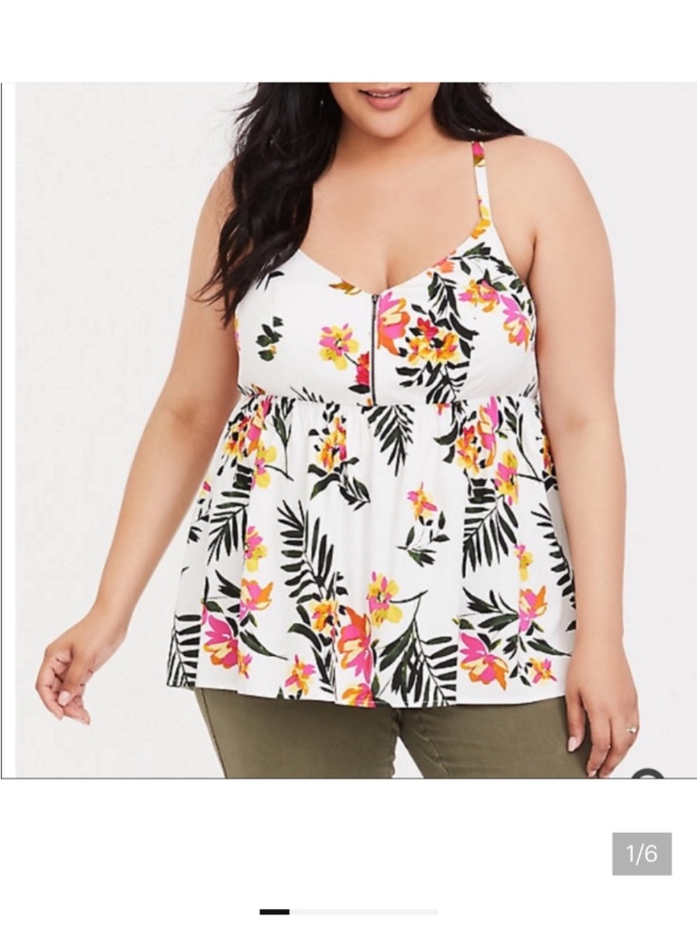 torrid White Floral Babydoll Camisole with Pink & Yellow Blooms